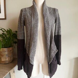 Colorblock Shawl Cardigan Sweater Womens Size XS Purple and Grey Marled